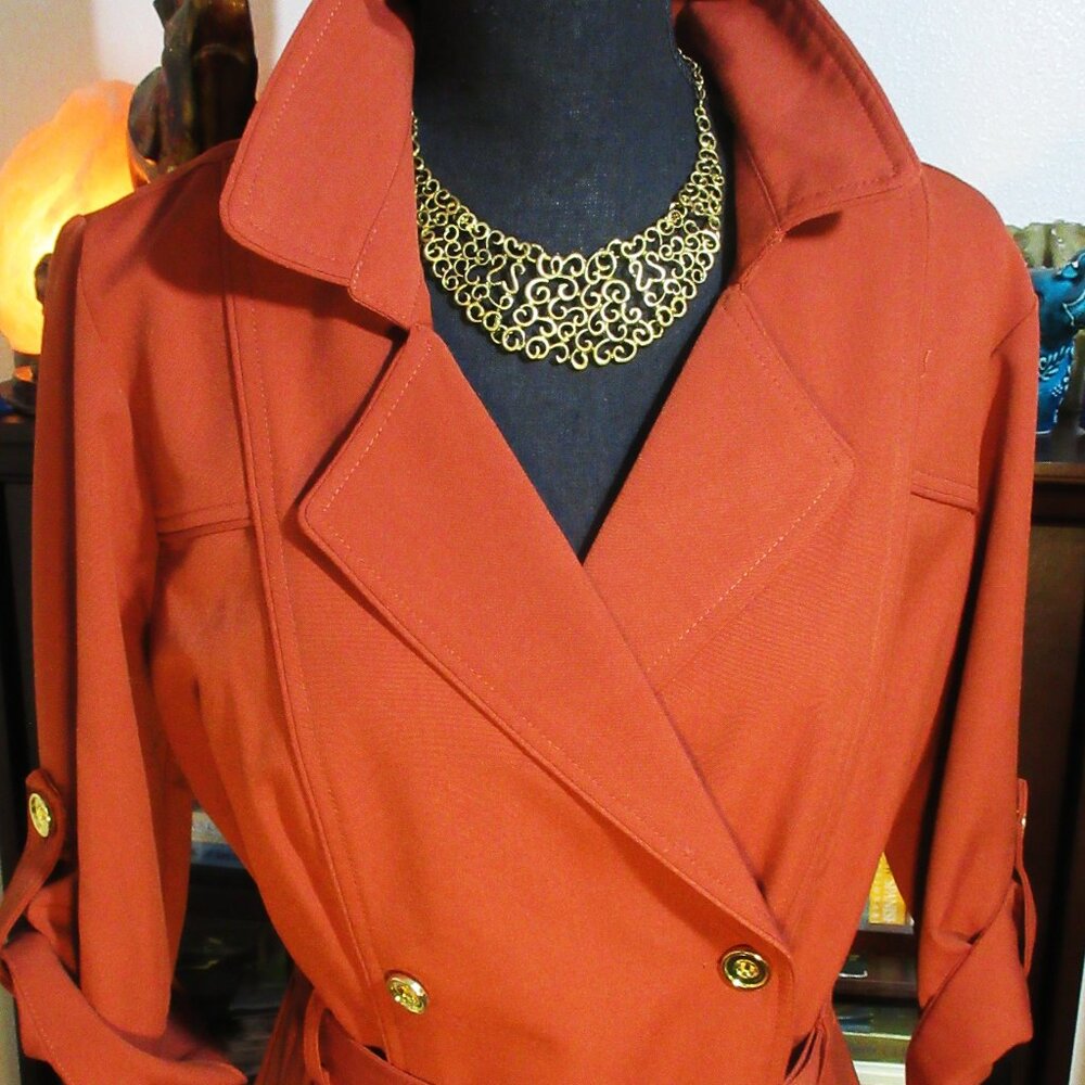 Rust Orange Coat Dress with Gold Buttons, Size 14
